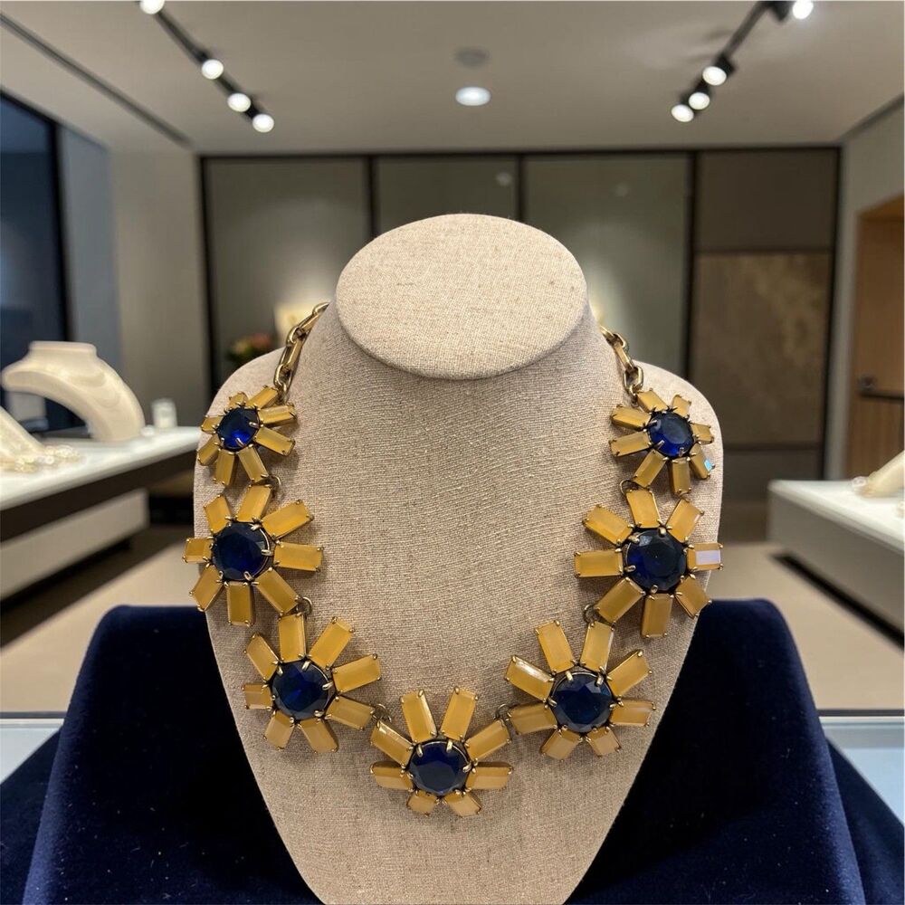Y2K J.Crew Statement Cobolt/Cream Bezel Daisies NEW YORK RUNWAY Necklace